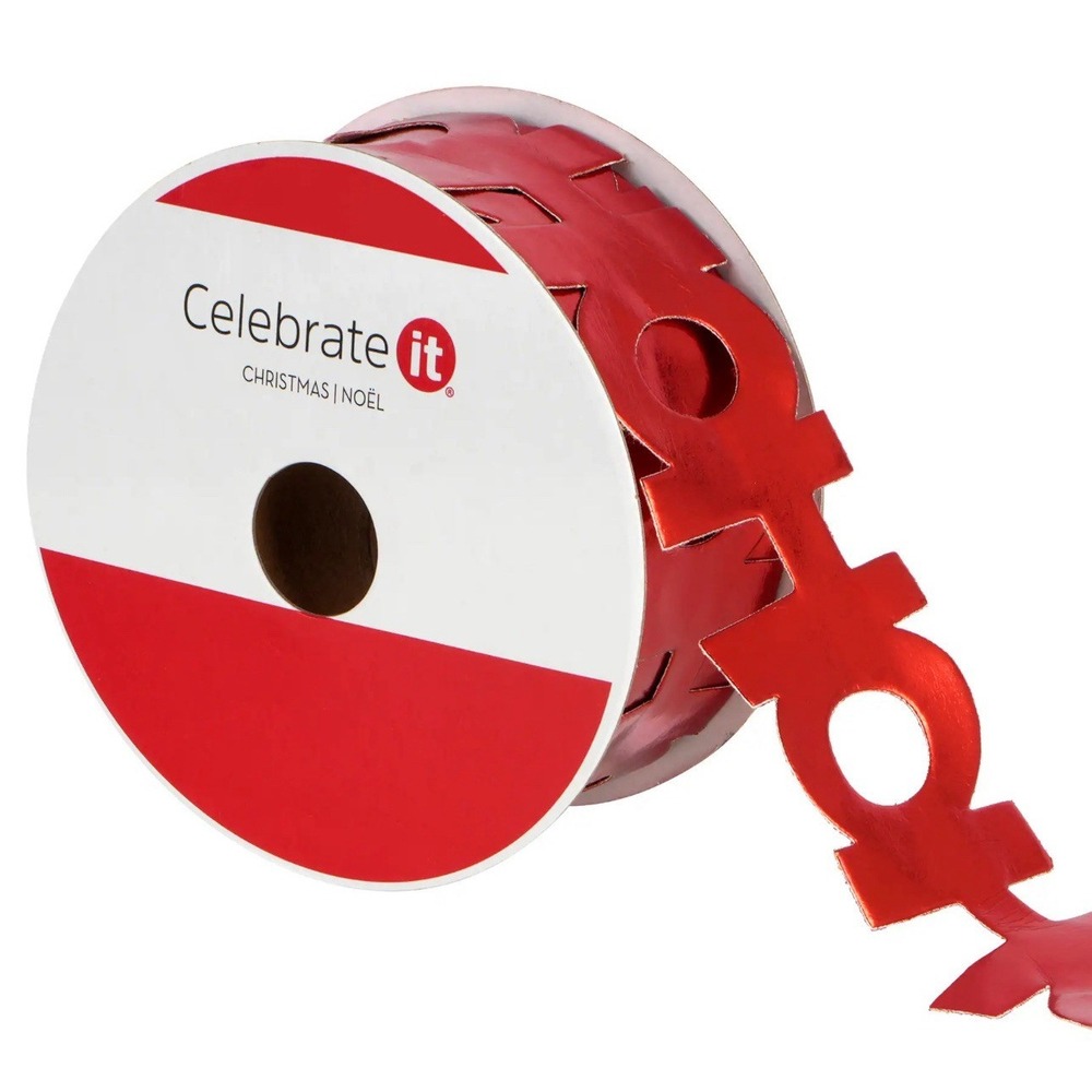 1.5" x 30 Ft 3pk Red HO HO HO Cut Out Christmas Ribbon Christmas Wreath Present